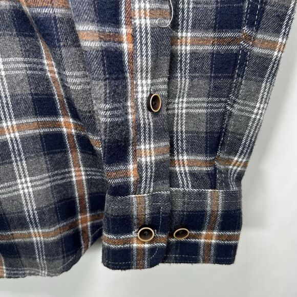 Rue Saint-Patrick Montreal Button Up Flannel Shirt Mens Medium Blue Orange Plaid - Picture 5 of 14